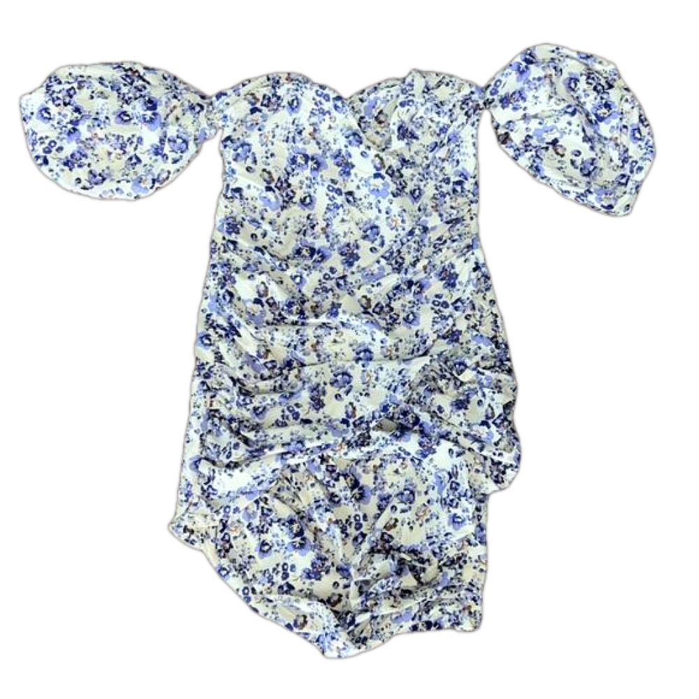 MissGuided: Lilac Floral Ruched Dress; Size 4